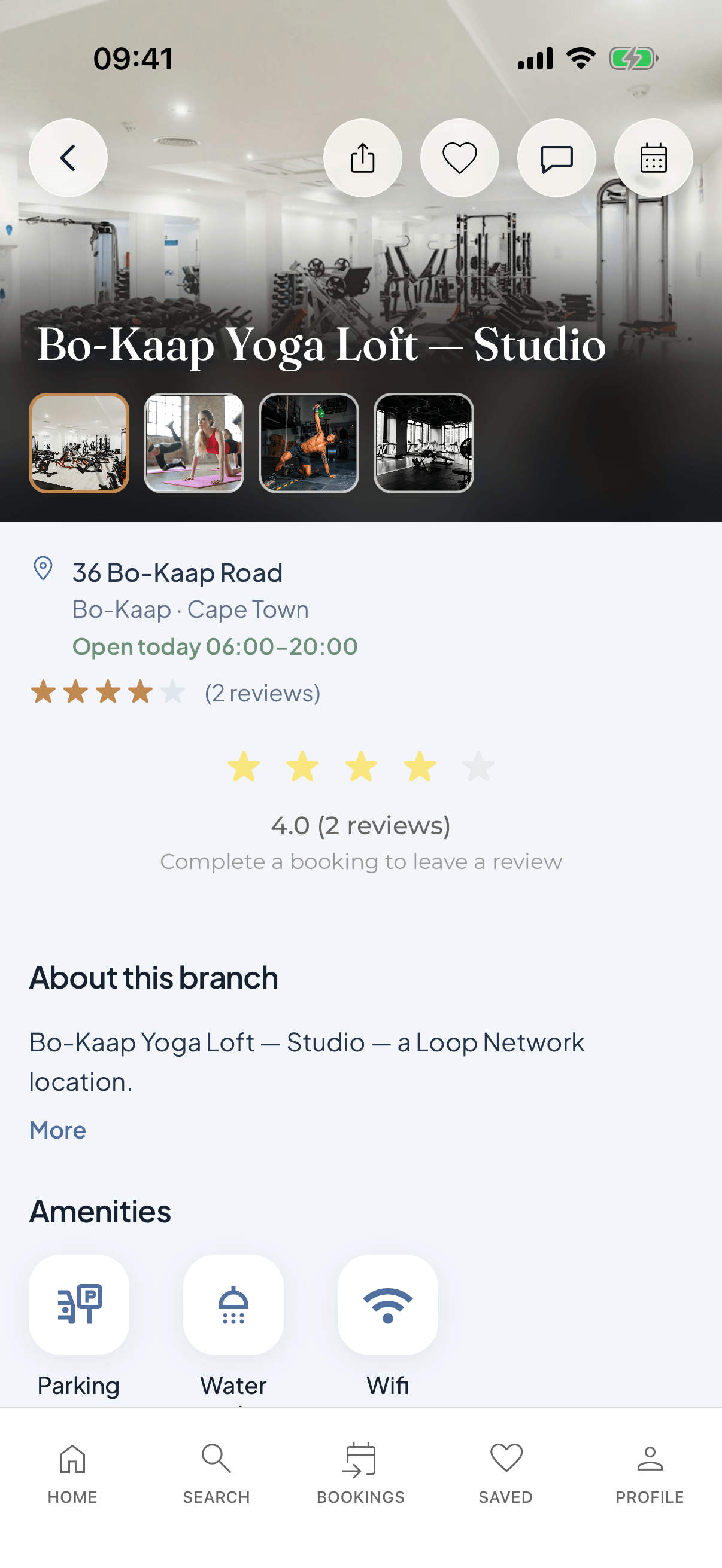 A studio page in the Loop app — classes, memberships and details